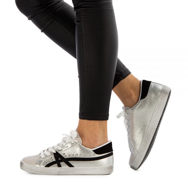 Pantofi sport dama Seran albi cu negru, 4 - Kalapod.net
